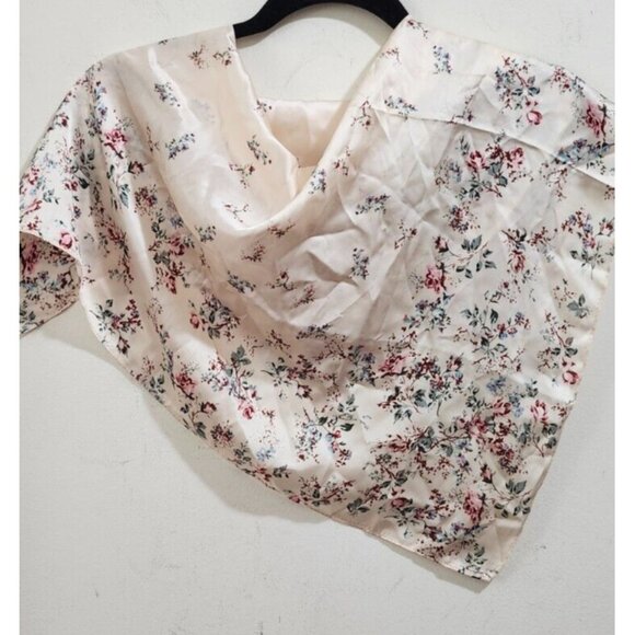 Women's Scarf Cream Red Floral Spring Scarf 27"/27" Square Polyester - Picture 6 of 11